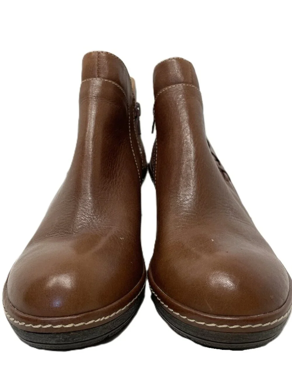 Sofft Ankle Boots Womens 9 M Brown Leather X Accent Side Zip Wedge Heel Booties